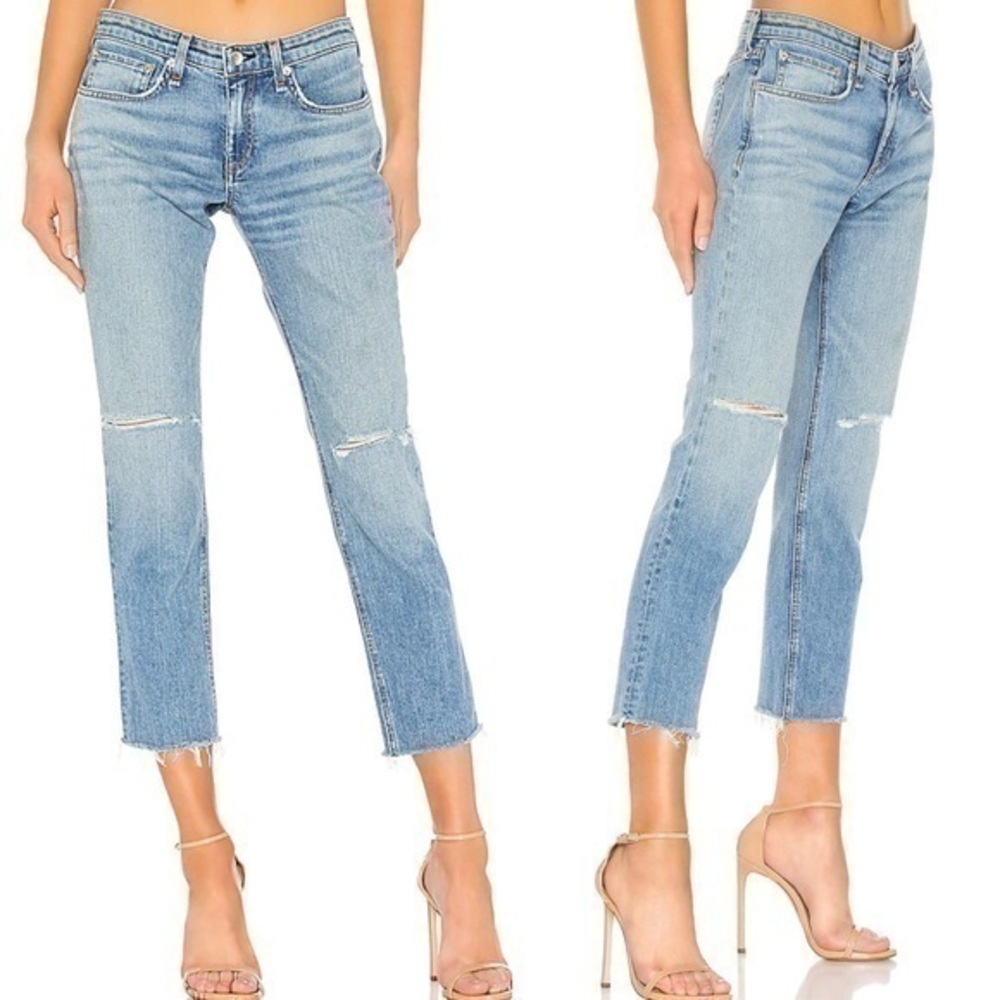 New Rag & Bone Dre Low Rise Ankle Slim Distressed Boyfriend Jeans Sonny Wash 28